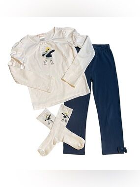 Janie and Jack Snowflake Kisses White Top & Navy Legging Set and Socks 4